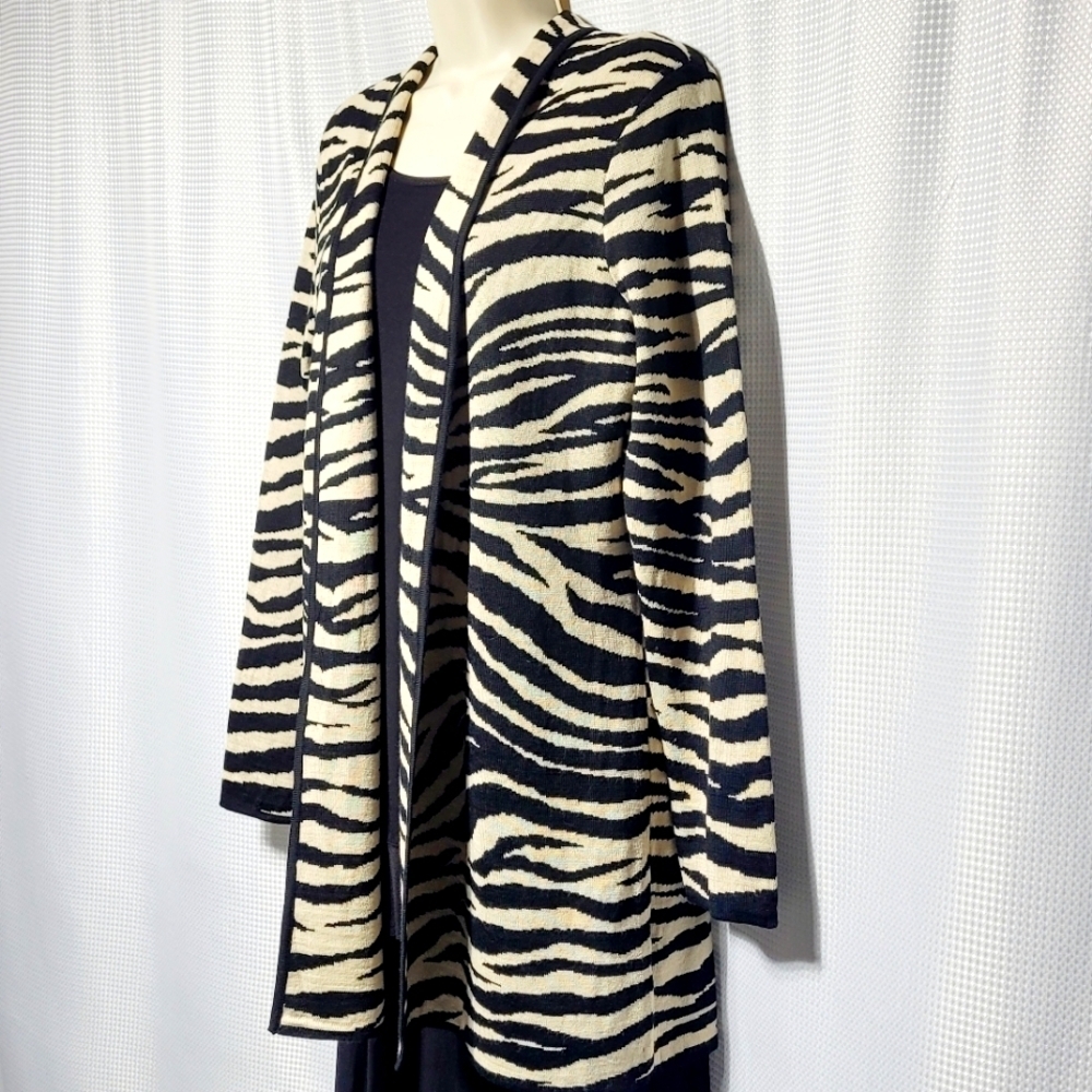 Evan-Picone Zebra Print Open Front Knit Cardigan … - image 2